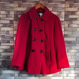 Pre Owned Vintage Motherhood Maternity Red Medium Pea Coat Rayon Wool Mix